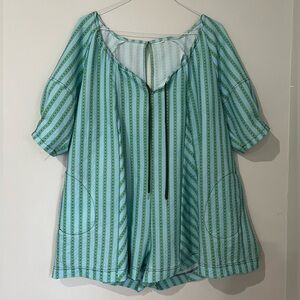 3/$15 Striped Green and Blue Women's romper